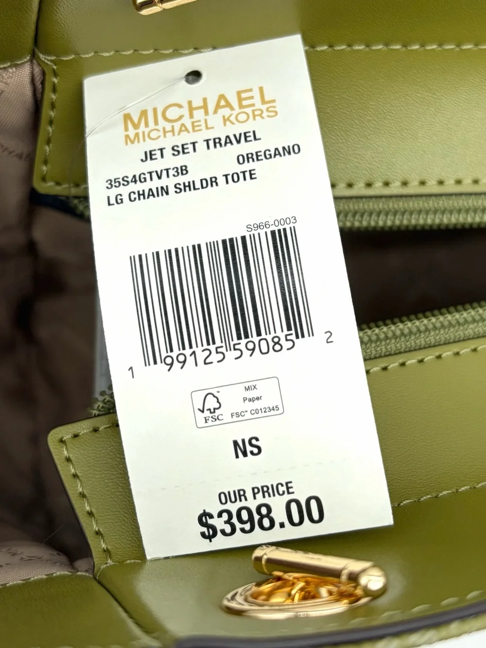 Michael Kors Olive Green MK Signature Chain Tote Shoulder Bag with Wallet Set